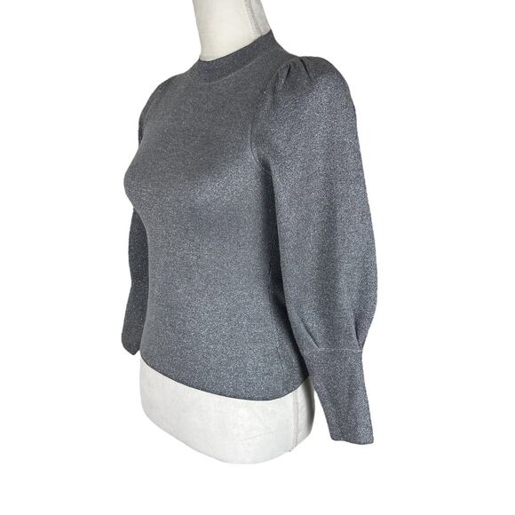 Sezane Metallic Silver Gray Jumper Sweater Mock Neck Keyhole Back Size XS - Picture 5 of 8